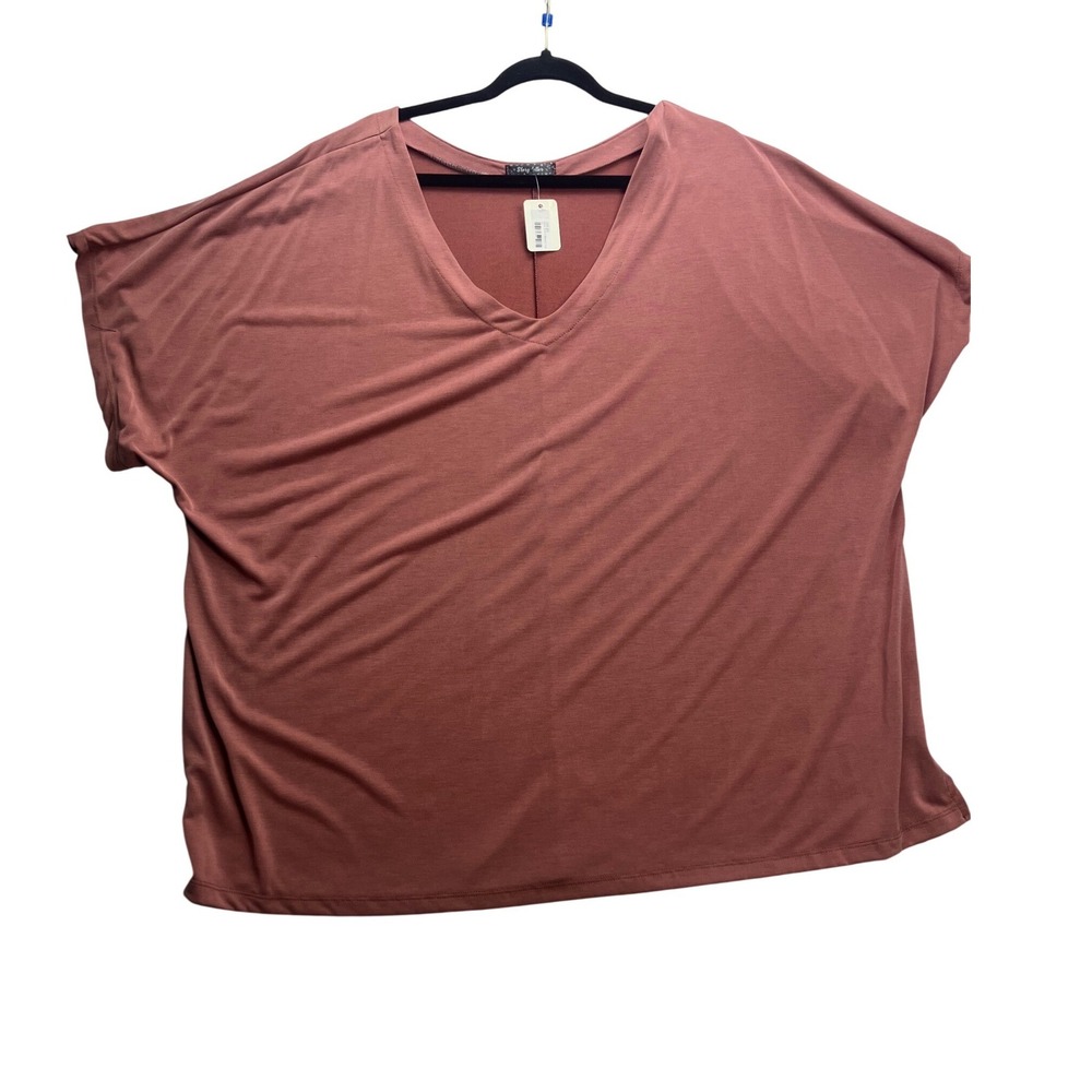 Storyteller Womens 4X Rose Pink Modal V-Neck Short Sleeve‎ Top NEW Boho Classic